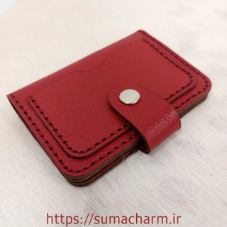 جاکارتی چرم طبیعی دستدوز مدل آیهان _رنگ قرمز_دارای ۹ جای کارت _ کد۷۰۷